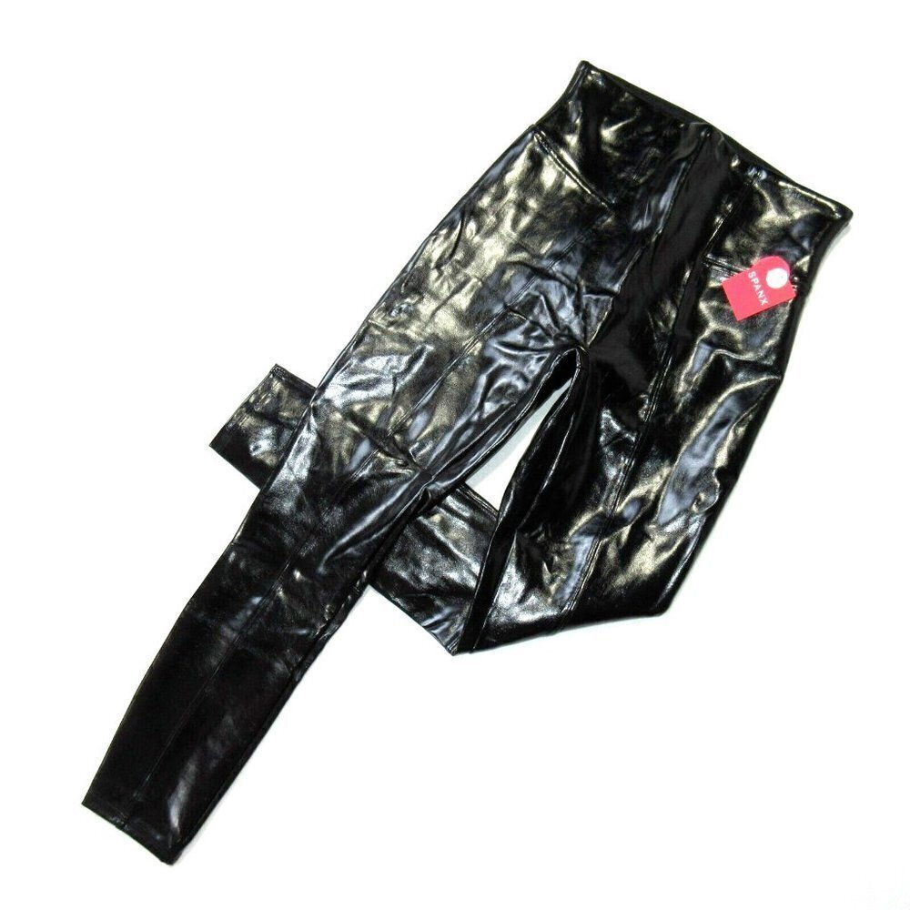 NWT SPANX 20301 Petite Faux Patent Leather Leggings in Classic Black Glossy SP